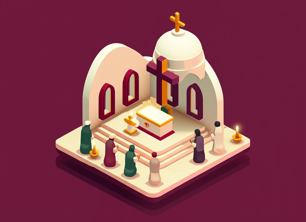 A serene Indian Orthodox Church interior, showcasing ornate decorations and religious iconography.