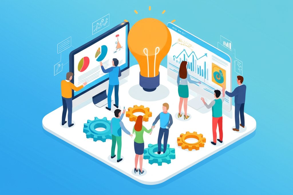 A lightbulb glowing brightly above diverse hands reaching up, symbolizing innovation.