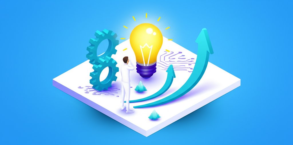Bulb emerging from gears, symbolizing innovative ideas driving progress.