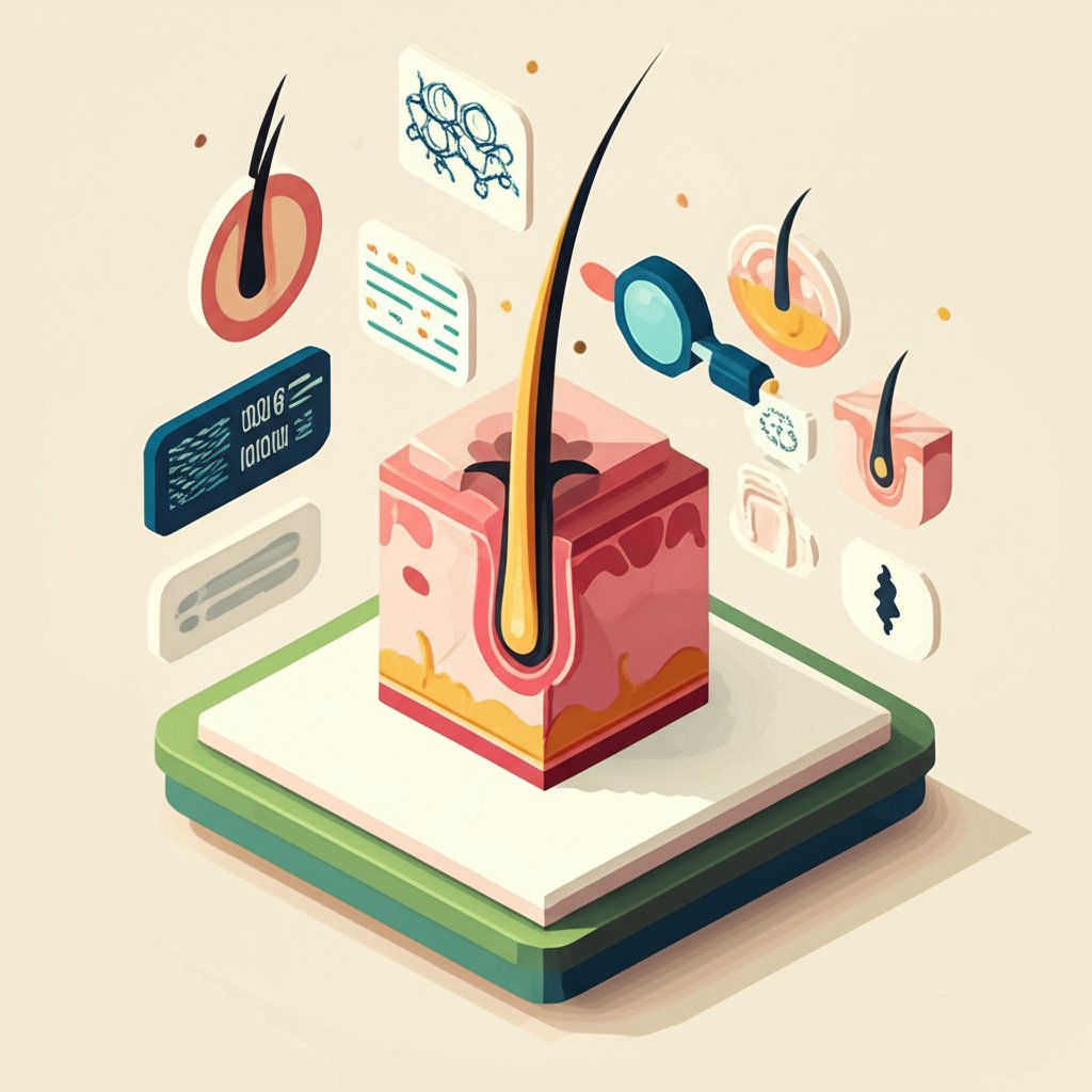 Infographic about hair with facts like growth rate, density, and composition.