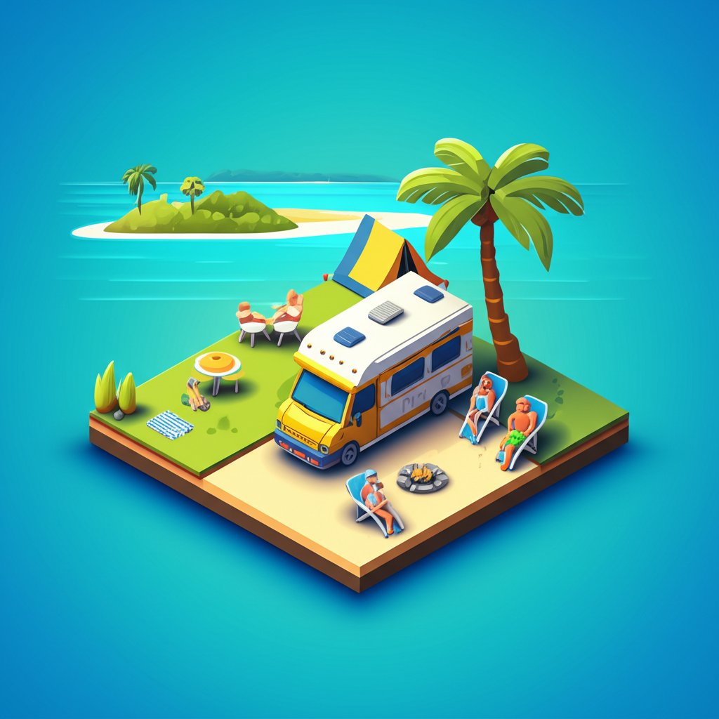 Tropical KOA campground with RVs and palm trees, near Marco Island, Florida.