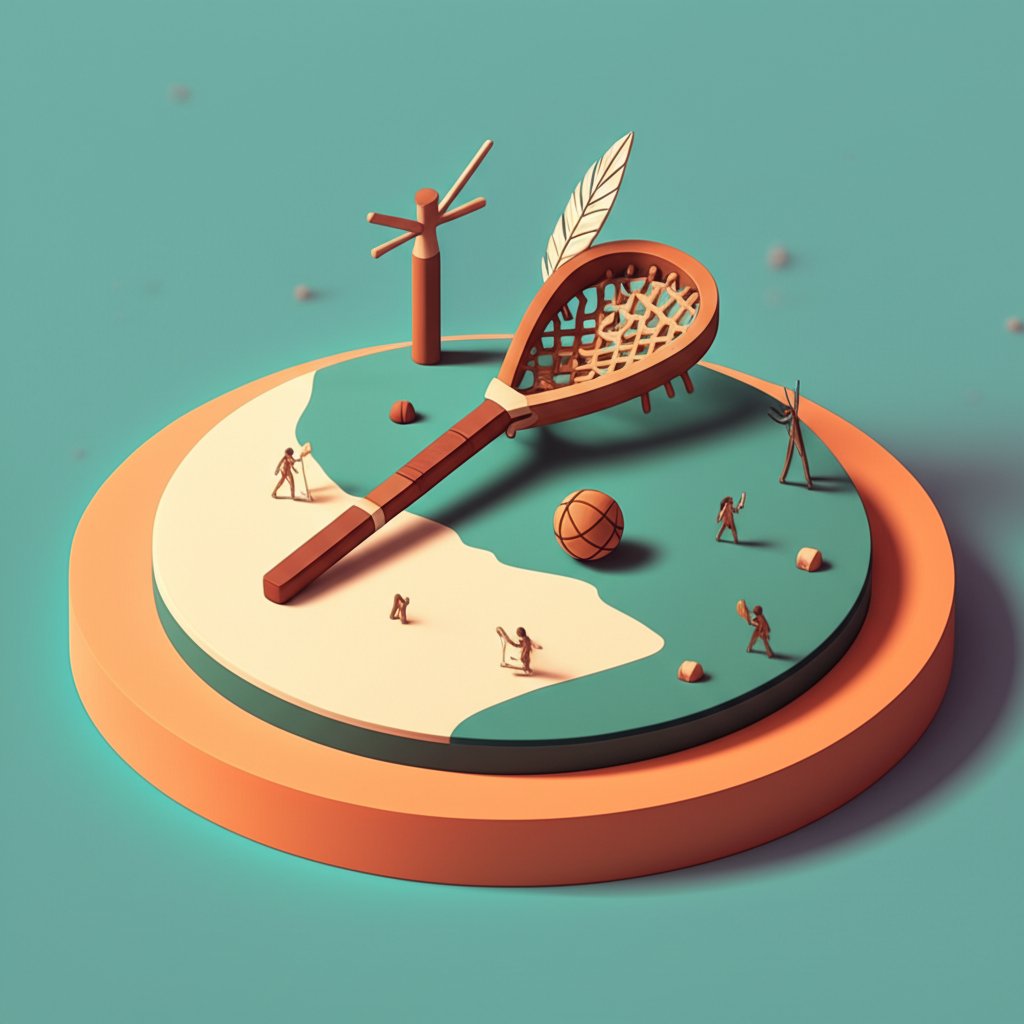 Antique lacrosse sticks and a vintage photograph depicting an early lacrosse game.