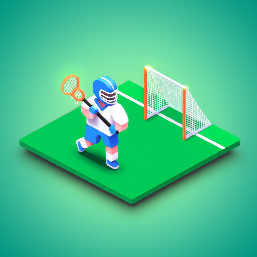 Lacrosse player in action, running with the ball during a competitive game on a sunny field.