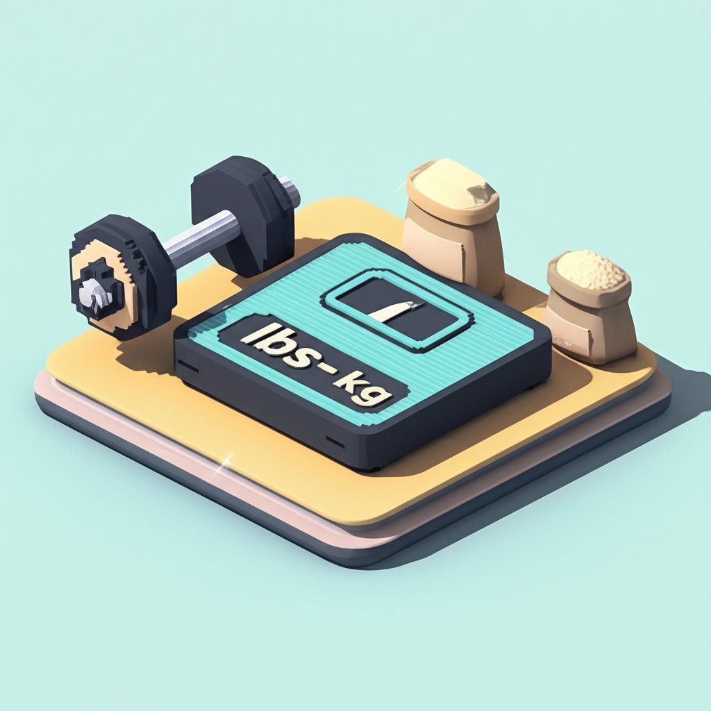 Simple conversion table showing pounds (lbs) to kilograms (kg) with common weight examples.