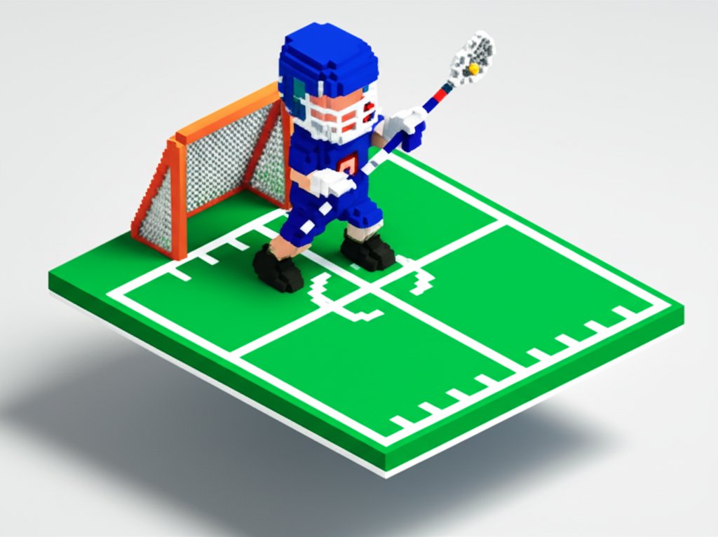 A lacrosse player leaps mid-air, stick raised, celebrating a game-winning goal.
