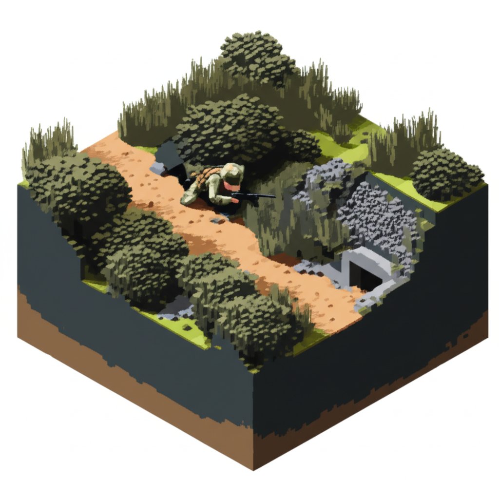 Camouflaged soldiers lie in wait, weapons ready, for an unseen target in a forest ambush.