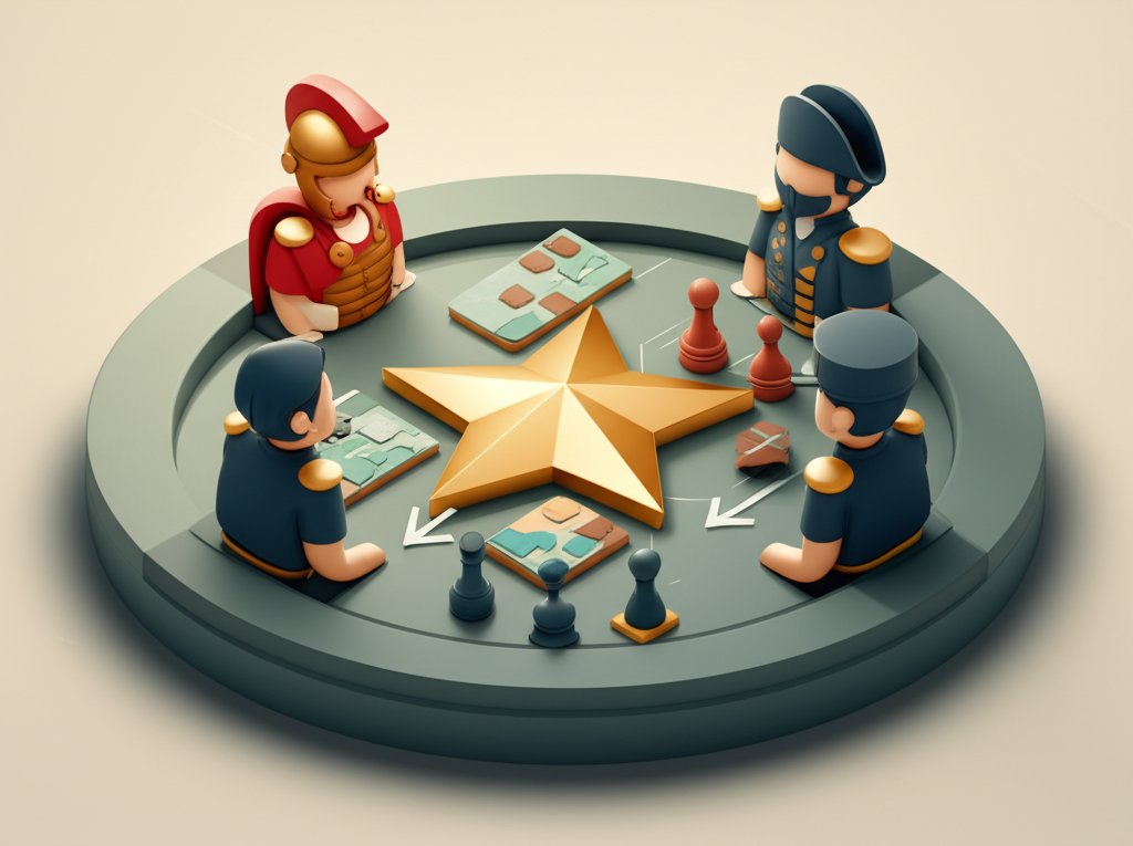 Group of historical military commanders depicted in a classic, respectful portraiture style.