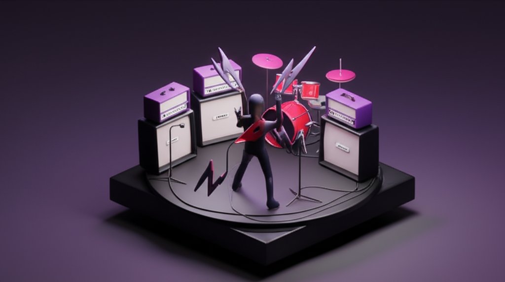Band performs heavy metal music on a dark stage with intense lighting and headbanging.