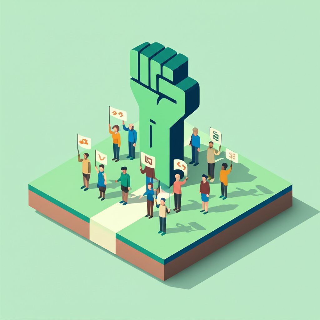 Diverse group of pioneering activists stands united, symbolizing strength and commitment to social change.