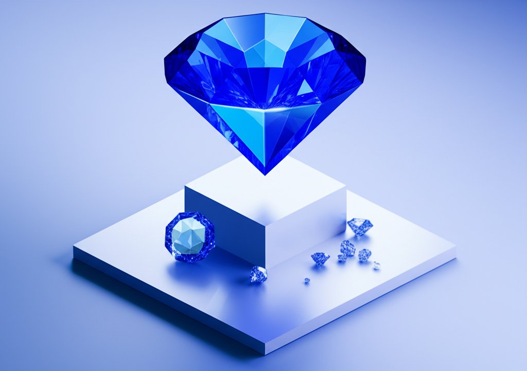 A collection of sapphires in various shades of blue, sparkling on a dark surface.