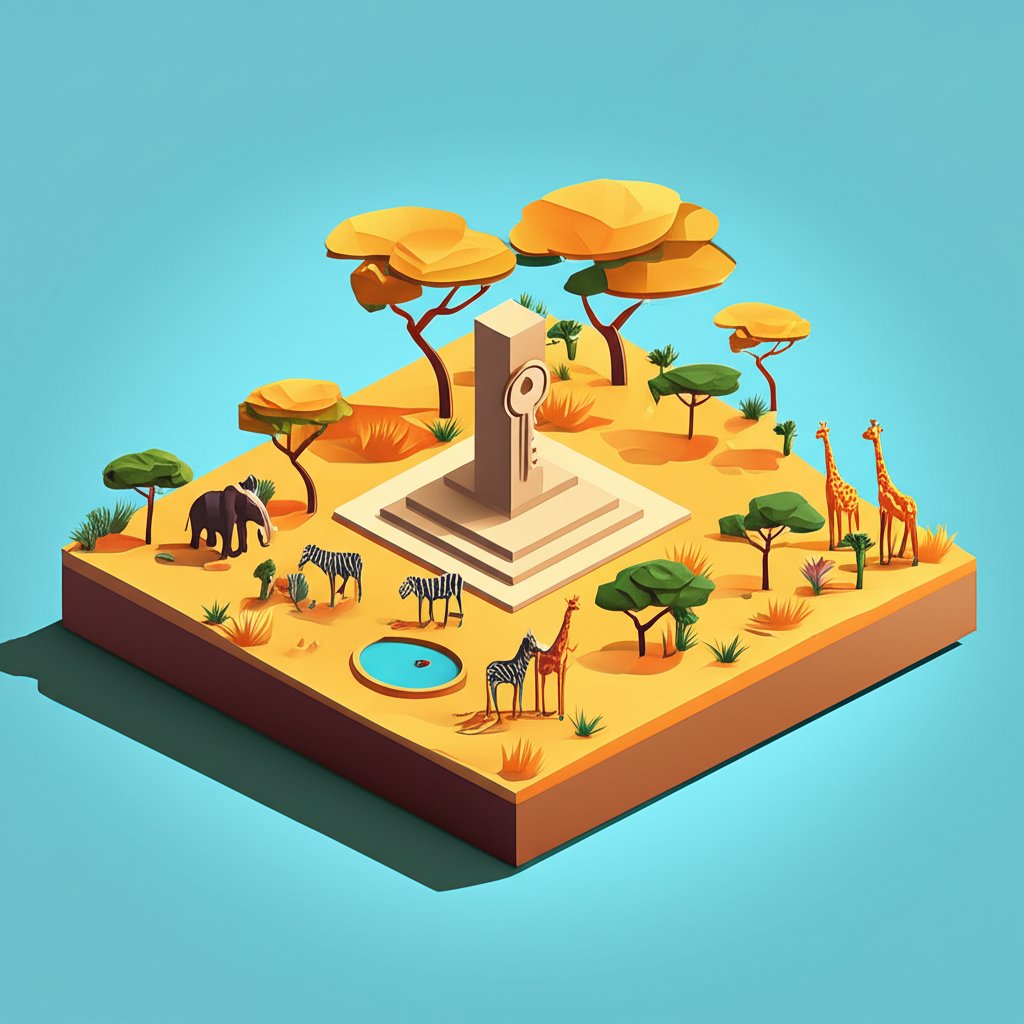 A savanna biome with tall grasses, scattered trees, and a wide open landscape under a sunny sky.