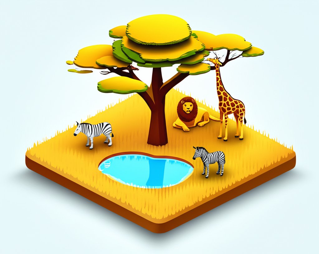 Savanna habitat facts: An African savanna landscape with diverse flora and fauna.