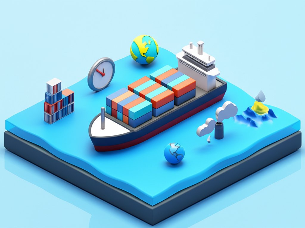 Cartoon comparing the cost-effectiveness and environmental impact of ships vs. planes.