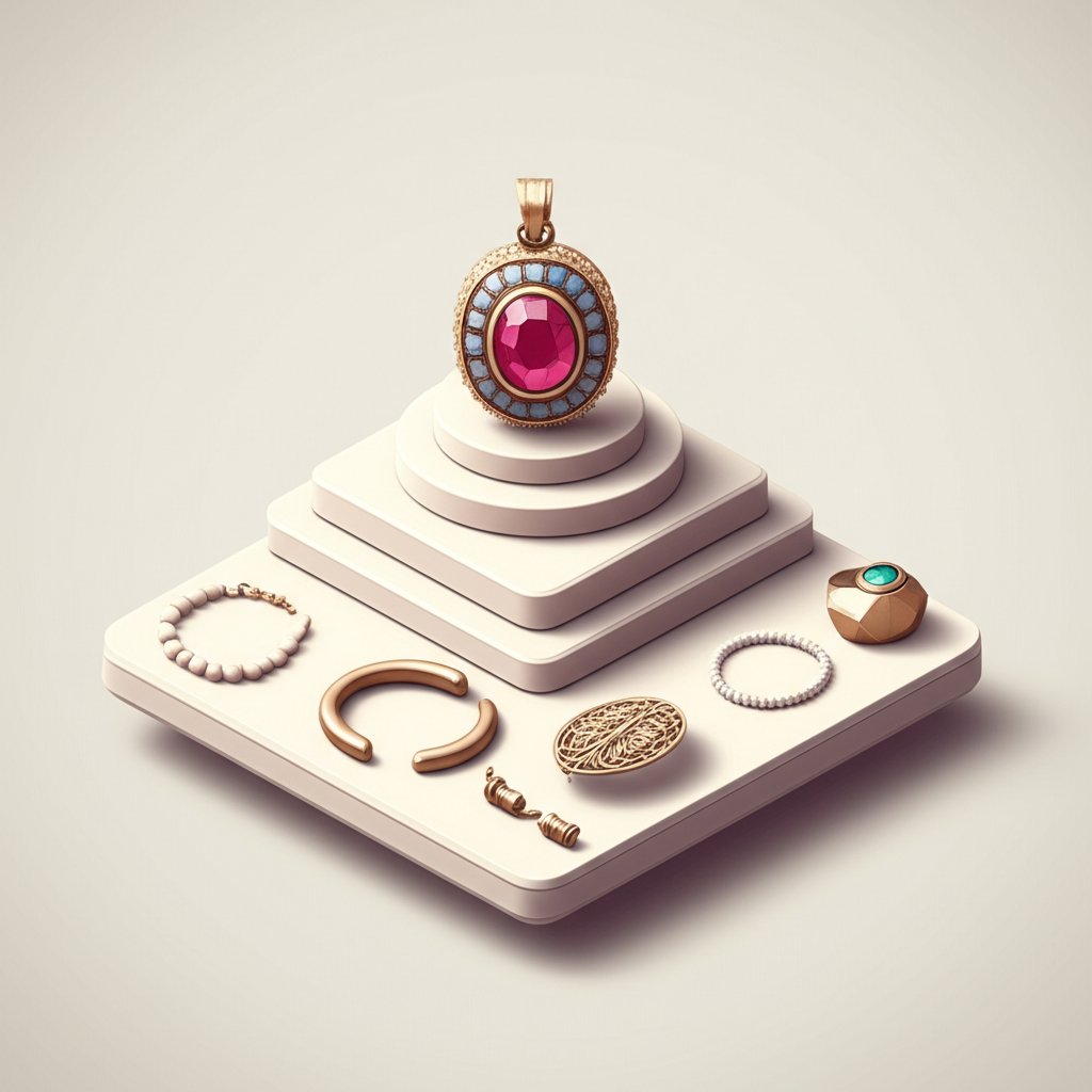 Ancient jewelry display: gold necklaces, rings, and artifacts illustrating the history of adornment.