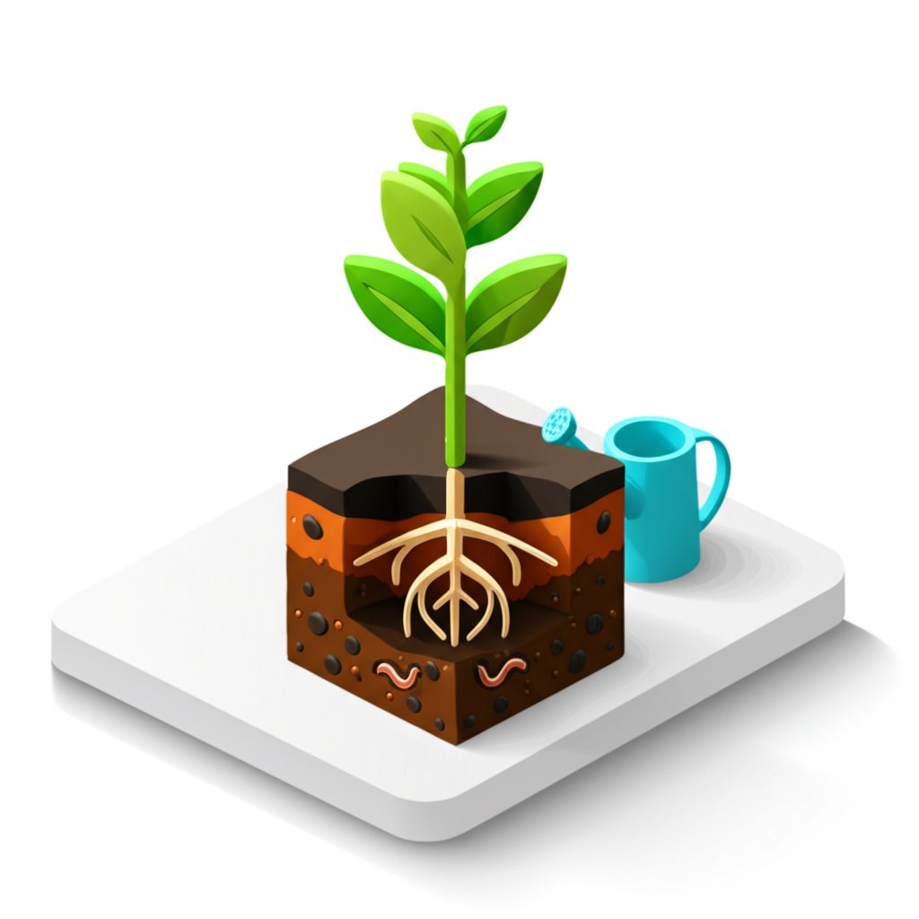 Rich, dark soil teeming with life, showcasing soil fertility and healthy plant growth.