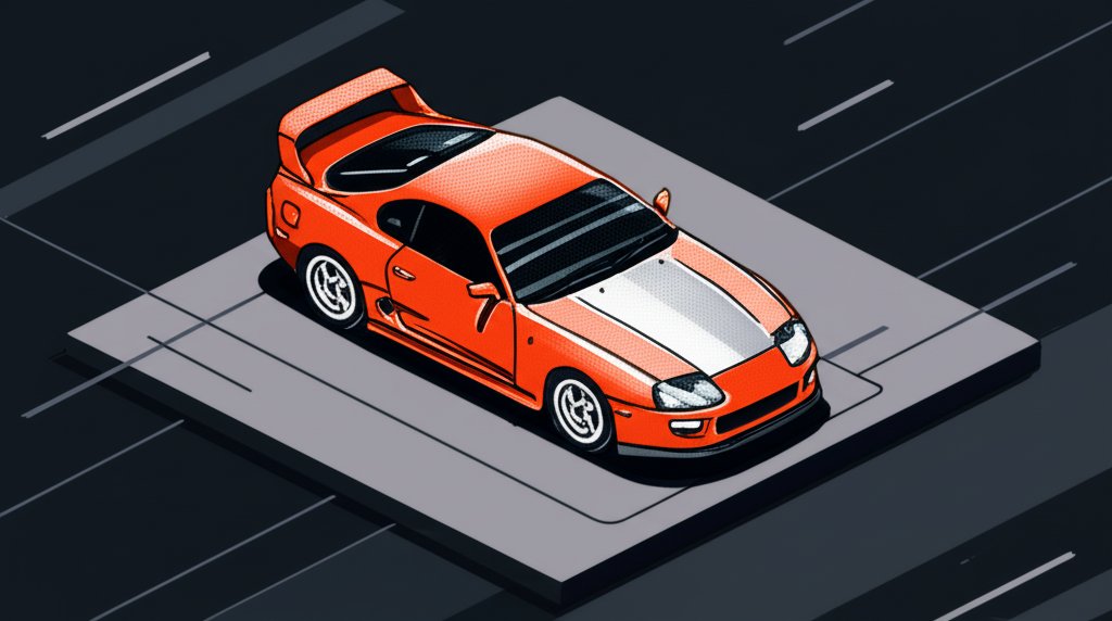 Red Toyota Supra parked on a street, showcasing its sporty design and iconic status.