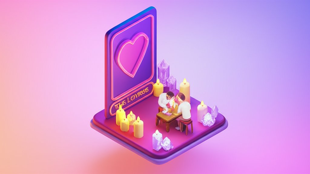 Close-up of tarot cards laid out, suggesting a love reading, with soft, mystical lighting.