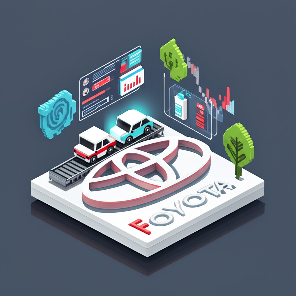 Toyota logo with text highlighting key facts about the company's history and innovation.