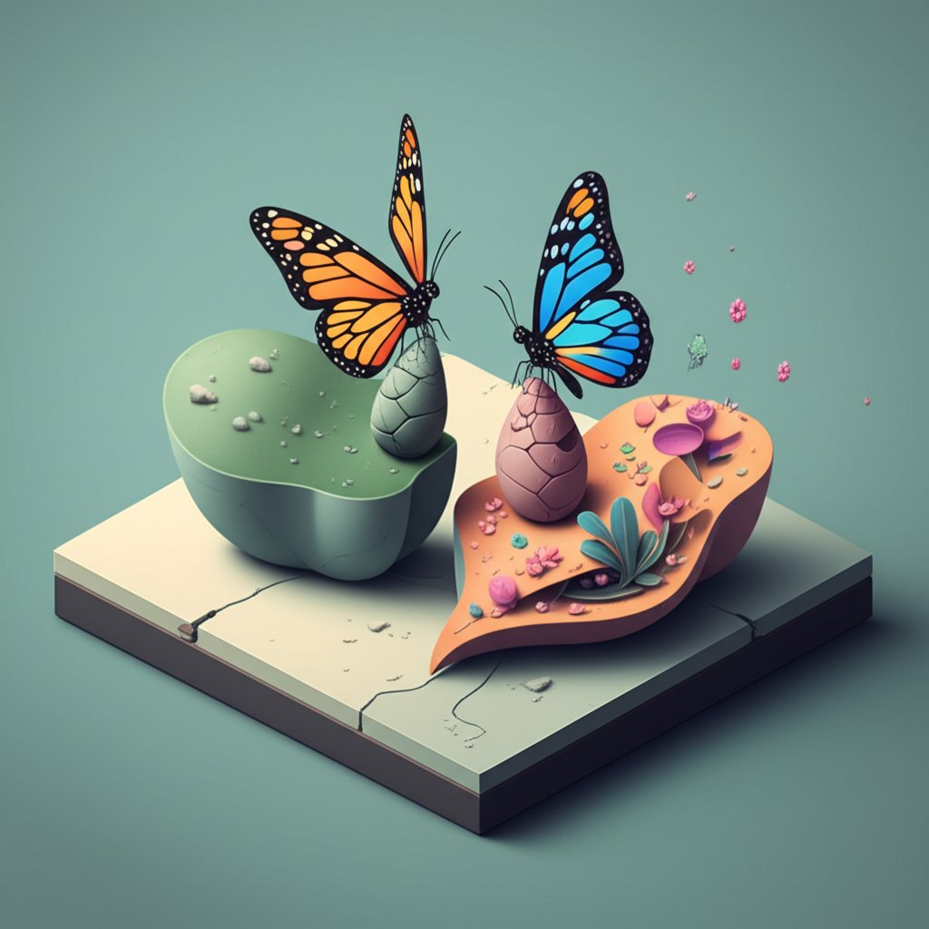 A butterfly emerging from its cocoon, symbolizing transformative change and new beginnings.