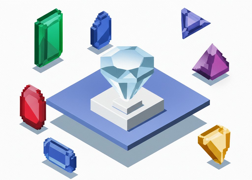 Collection of uniquely shaped and colorful gemstones sparkling on a dark surface.