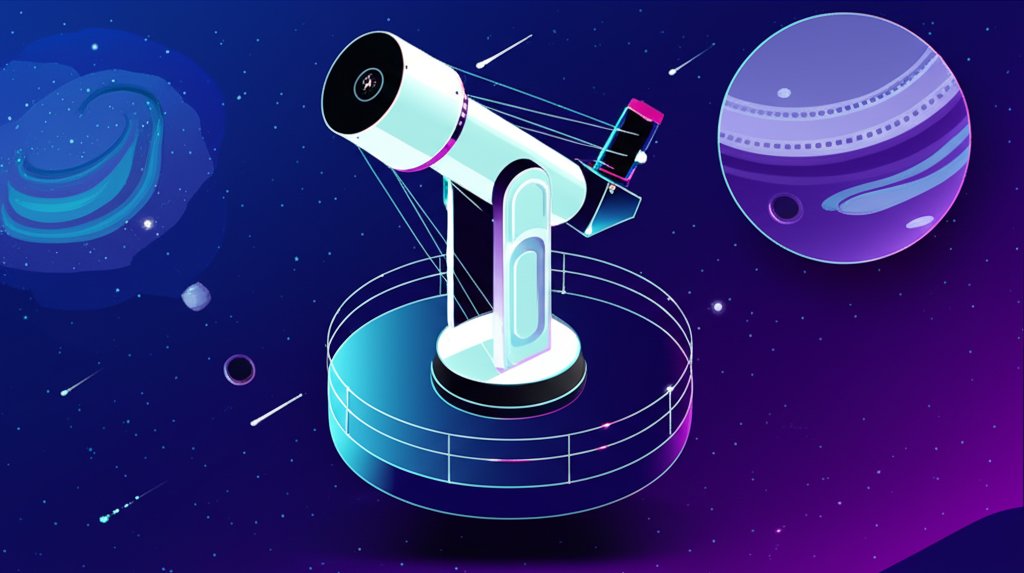 Unistellar Equinox 2 telescope against a starry night sky, showcasing deep space observation capabilities.