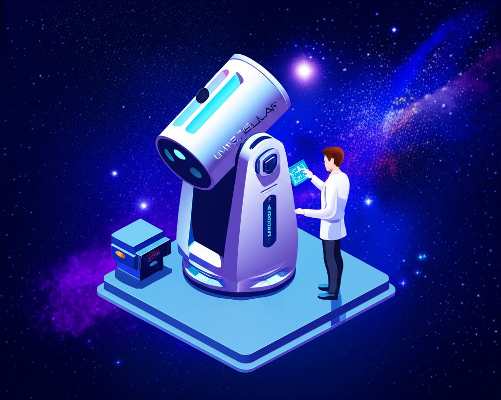 Unistellar Equinox 2 smart telescope observes the night sky, revealing distant celestial objects.