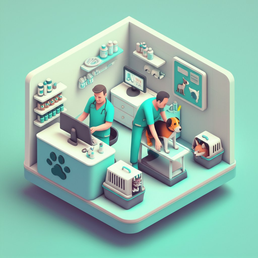 Veterinarian gently examining a cat on an examination table in a brightly lit clinic.