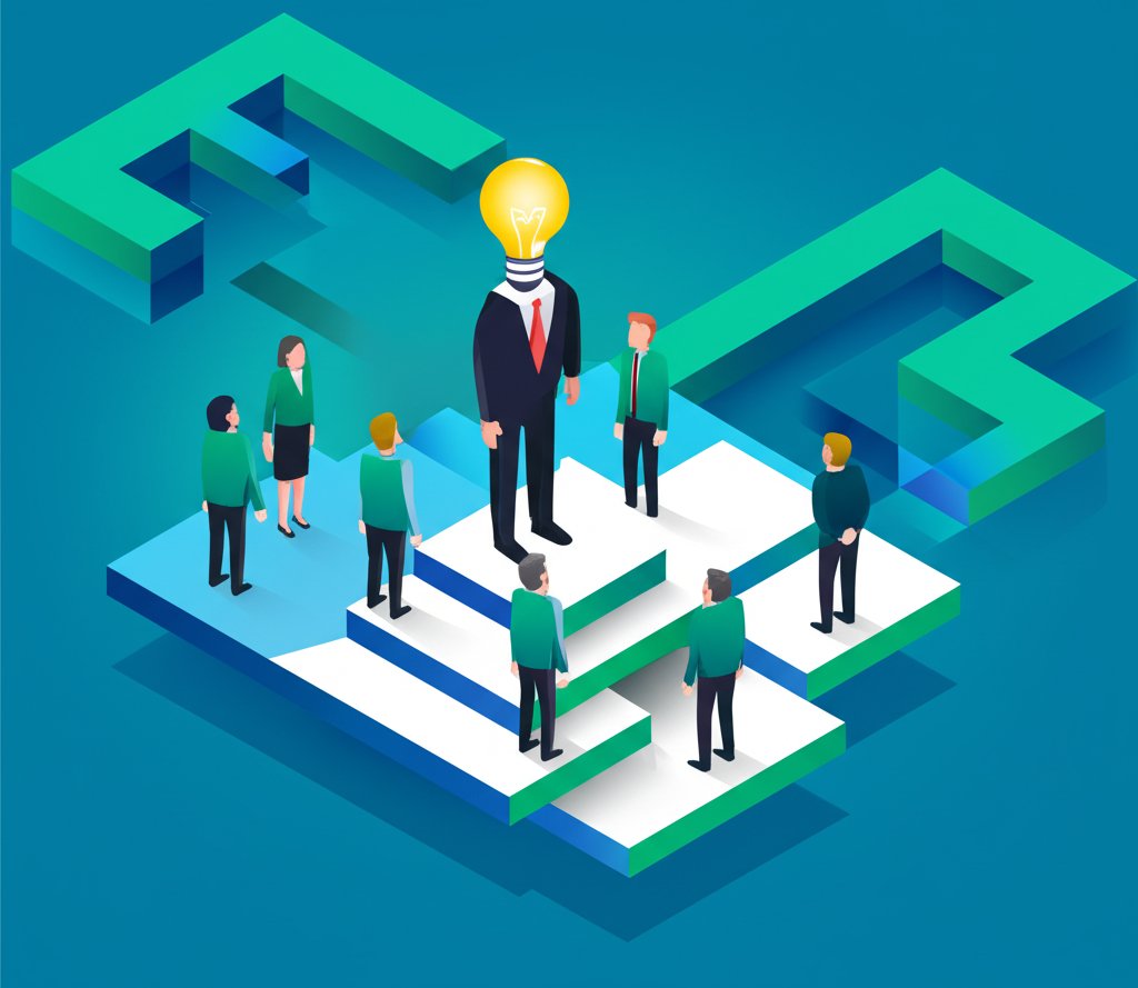 A diverse group of leaders stands together, confidently gazing towards the future.