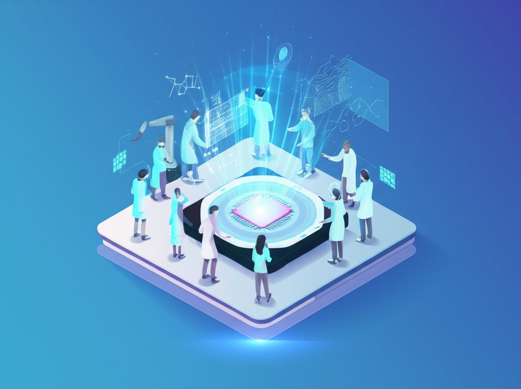 Abstract, futuristic tech interface glows with data streams and interconnected nodes.