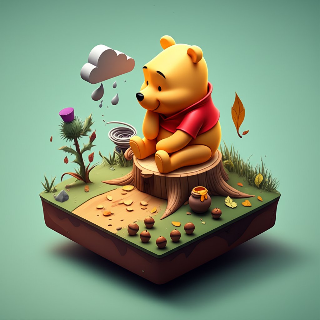 Winnie the Pooh characters depicted with labels representing different mental illnesses.