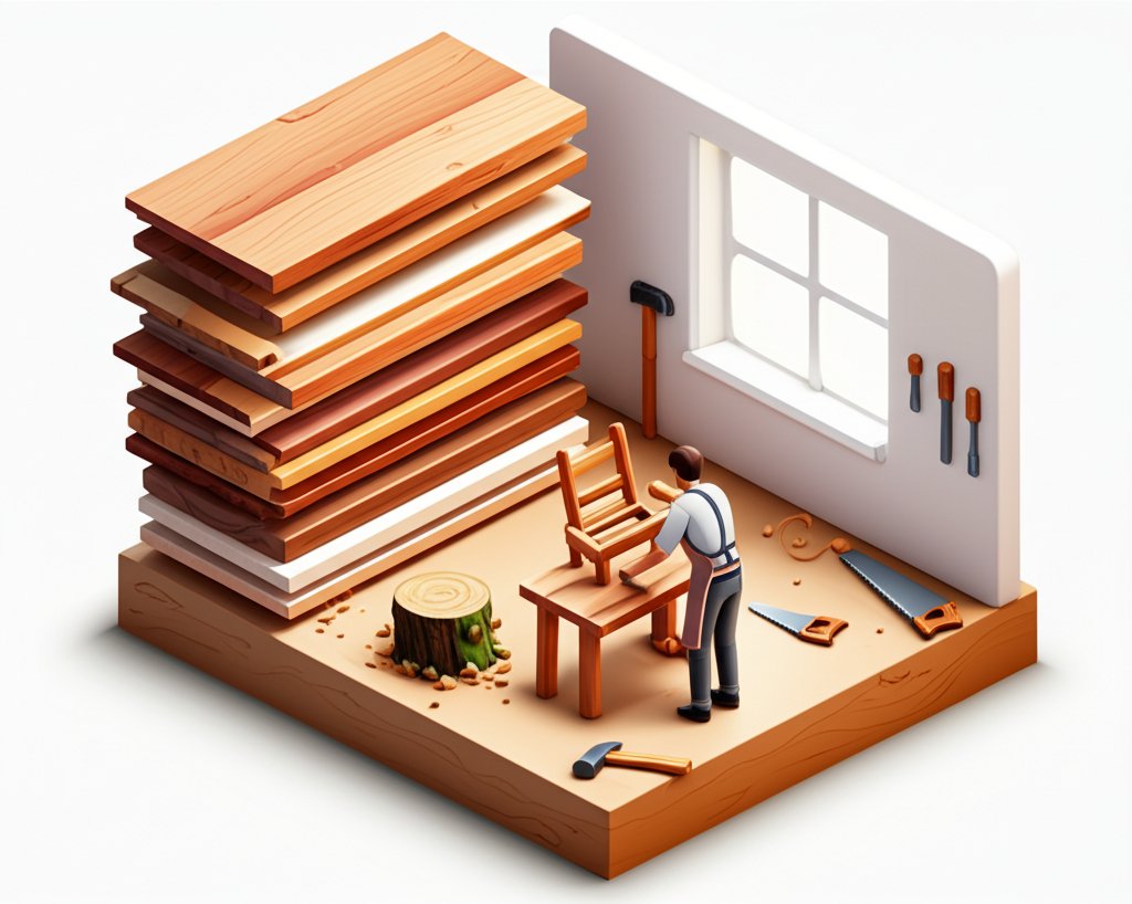 Handcrafted wooden furniture showcasing natural grain and smooth finish.