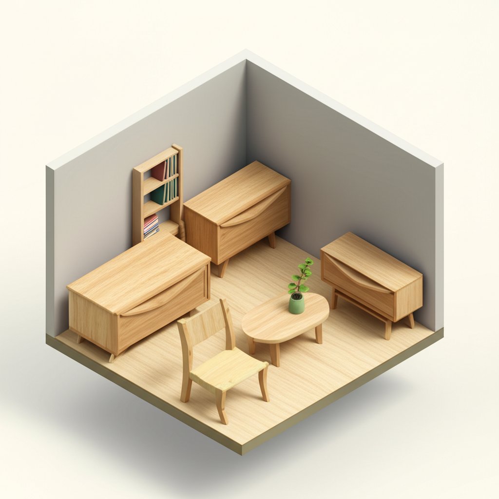 Rustic wooden furniture set, showcasing natural grain and simple, elegant design.
