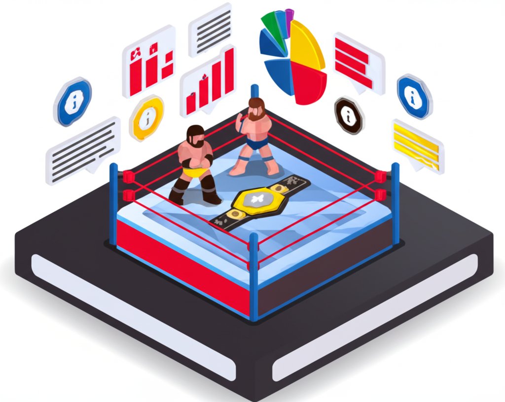 Wrestling facts graphic: wrestlers in action, statistics, and fun trivia.