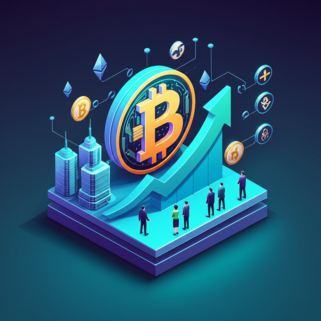 Abstract graphic depicting rising crypto values, suggesting investment growth in 2025.