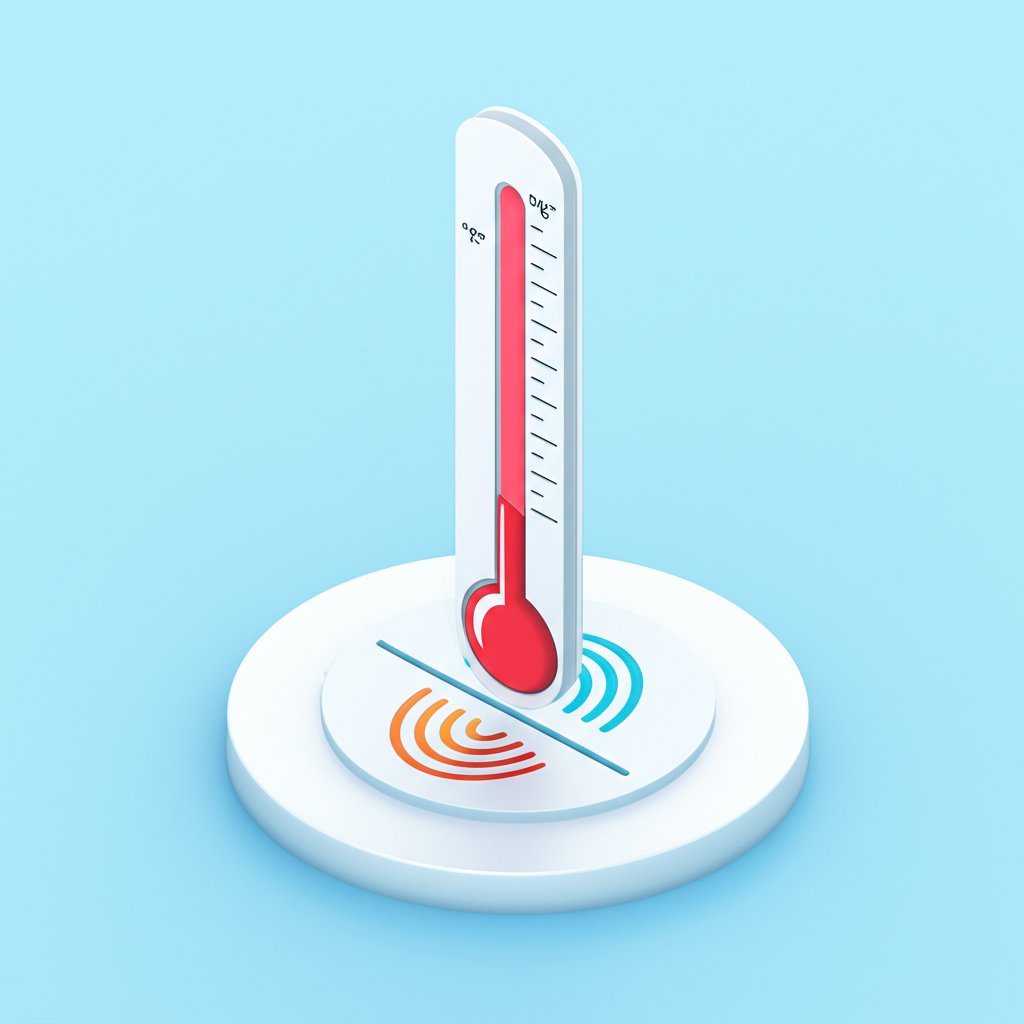 Thermometer reading 98.6 degrees Fahrenheit, highlighting the equivalent Celsius temperature.