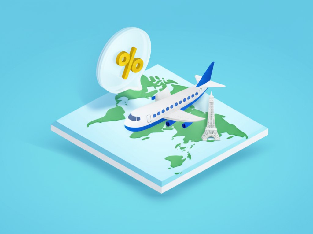 Airplane taking off into a bright blue sky, symbolizing affordable travel opportunities.