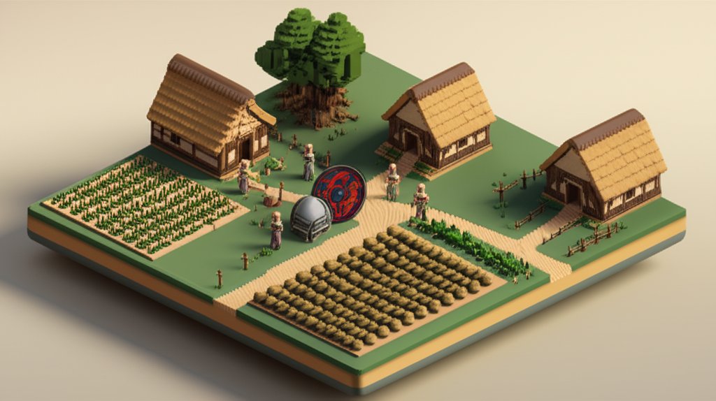 Reconstruction of an Anglo-Saxon village showing thatched buildings and daily life activities.