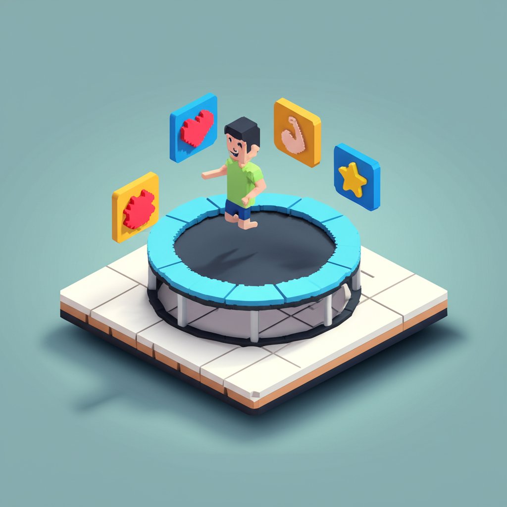 People of all ages jumping on trampolines, demonstrating fitness and fun.