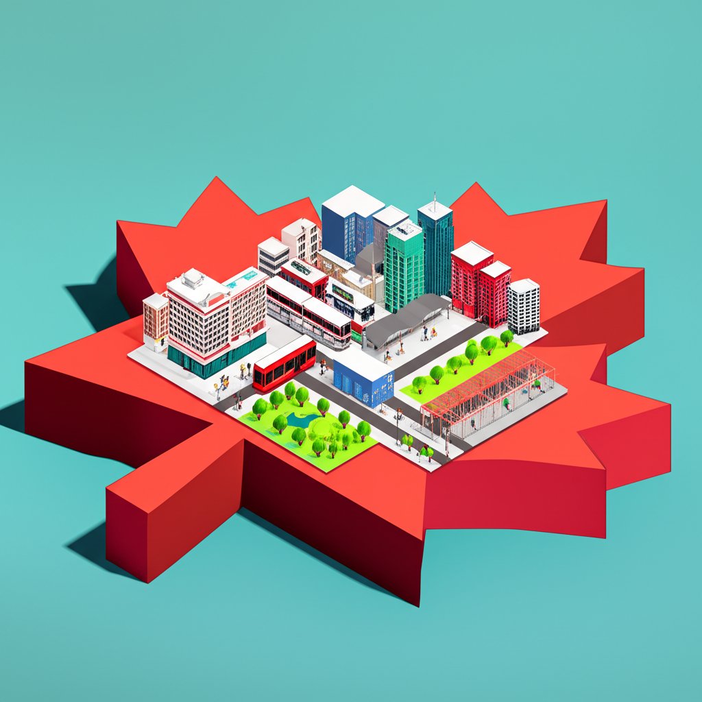 Map of Canada highlighting the best cities for immigrants, with welcoming icons.