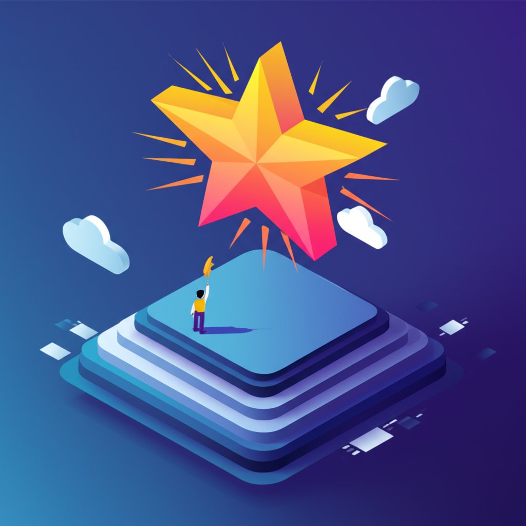 A gleaming five-pointed star against a deep blue, speckled night sky background.
