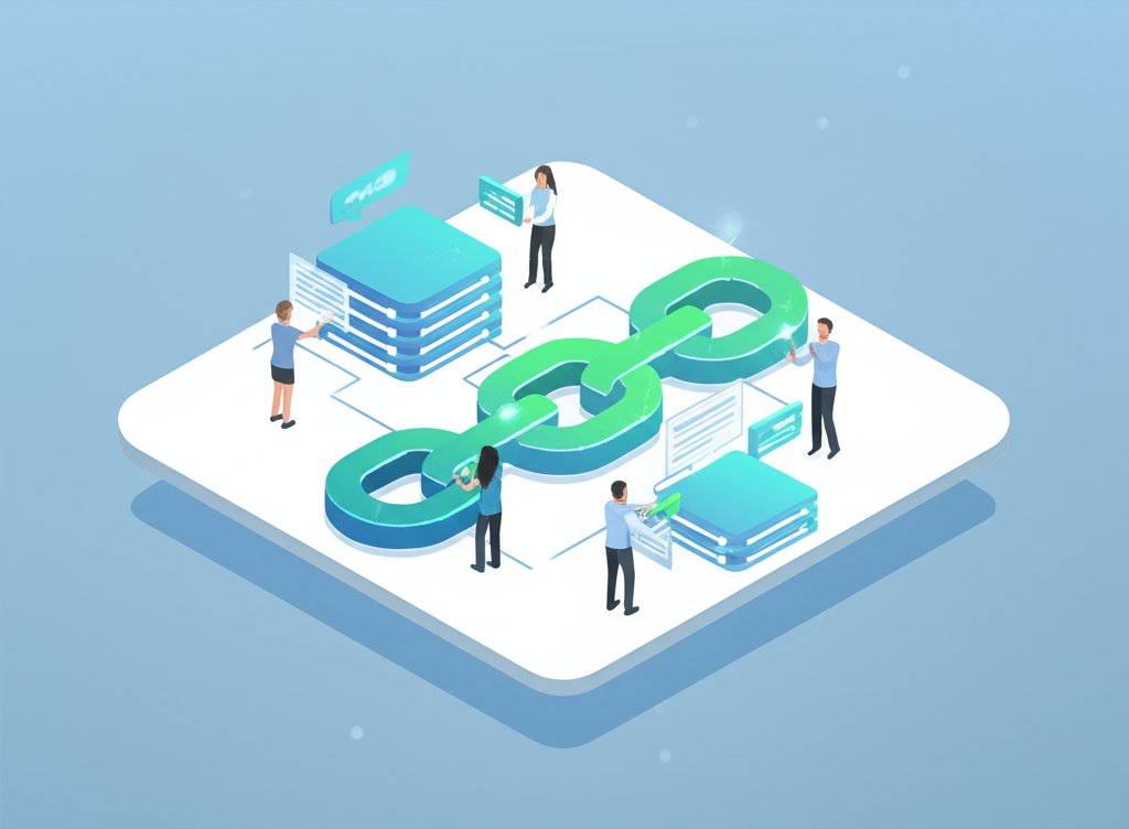 Abstract, interconnected nodes represent a blockchain network, symbolizing security and decentralized data.