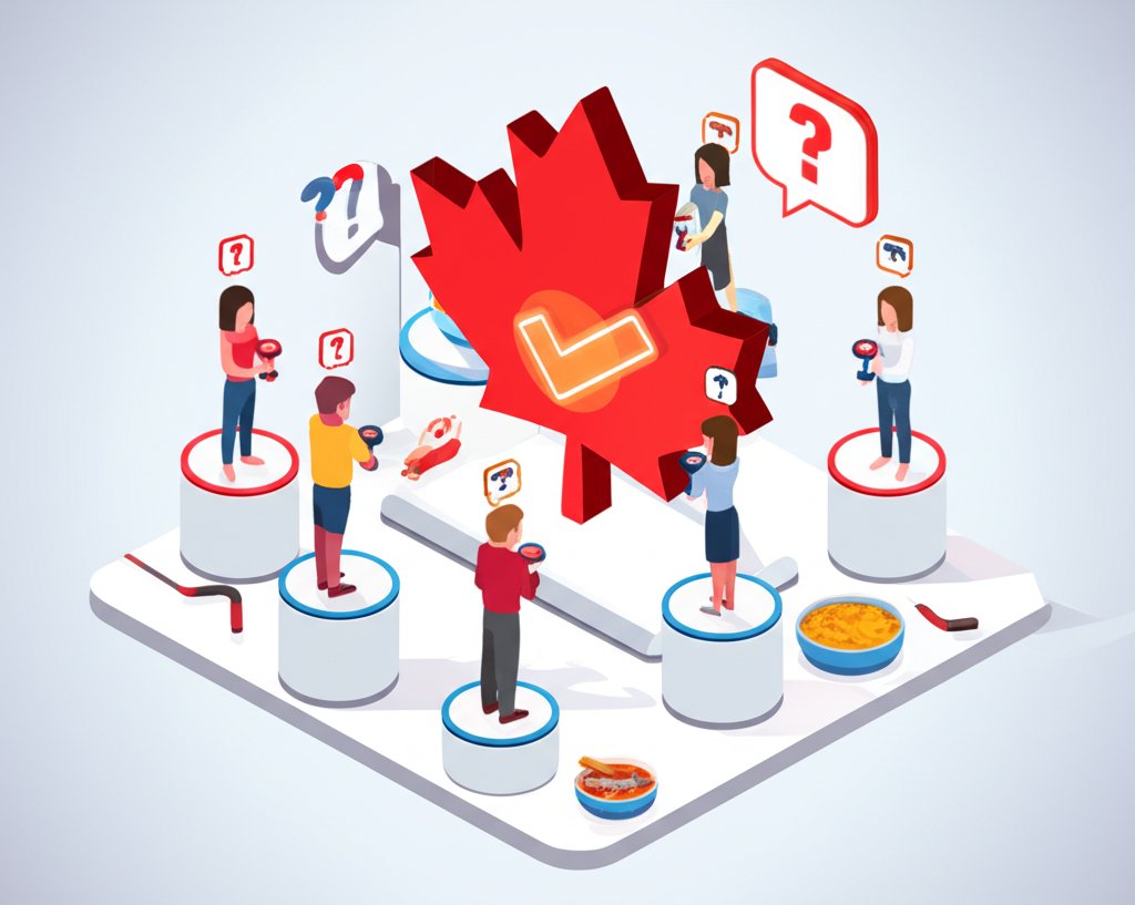 Red and white maple leaf design with Canada Day Trivia in bold text.