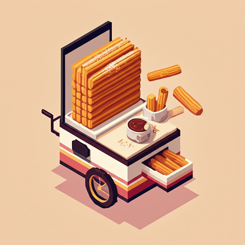 Crisp churros dusted with sugar and cinnamon, arranged in a pile with chocolate dipping sauce.