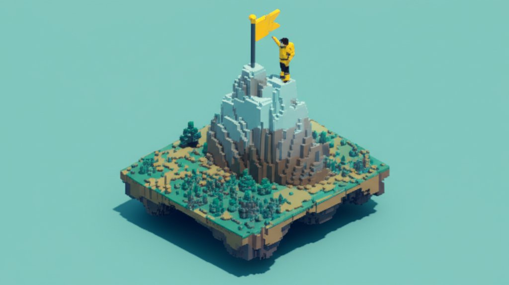Person bravely scales a mountain, symbolizing overcoming personal challenges and achieving self-improvement.