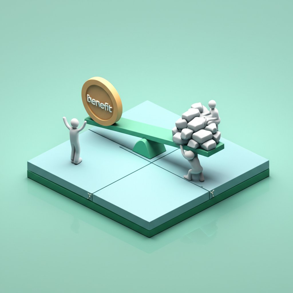 Cost-benefit analysis: Numbers comparing expenses and gains, showing potential returns.