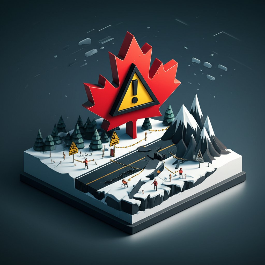 Overlaid map of Canada highlights areas with high crime and environmental risks.