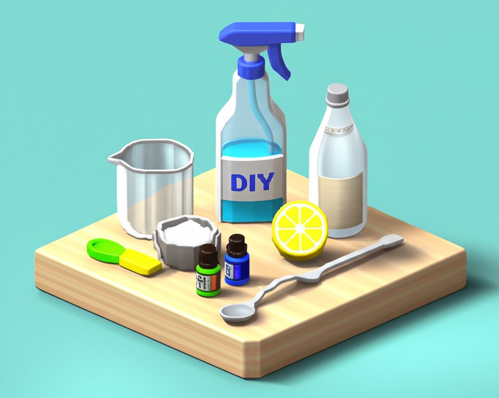 DIY Febreze spray bottle with essential oils and baking soda, combating odors naturally.