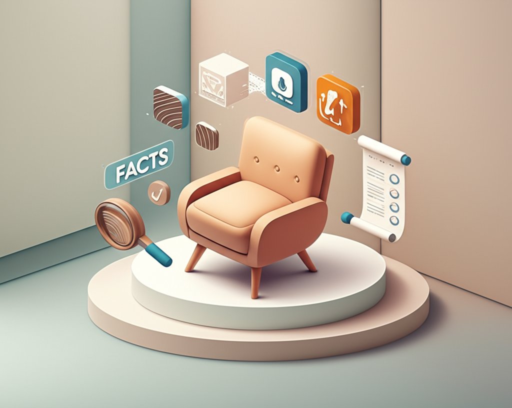 Infographic with furniture facts, including material types, history, and surprising statistics.