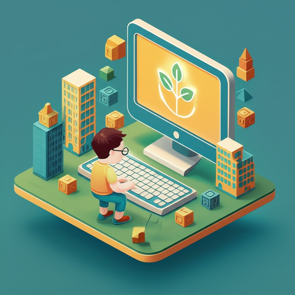 Young coder at computer, foreshadowing future business success.