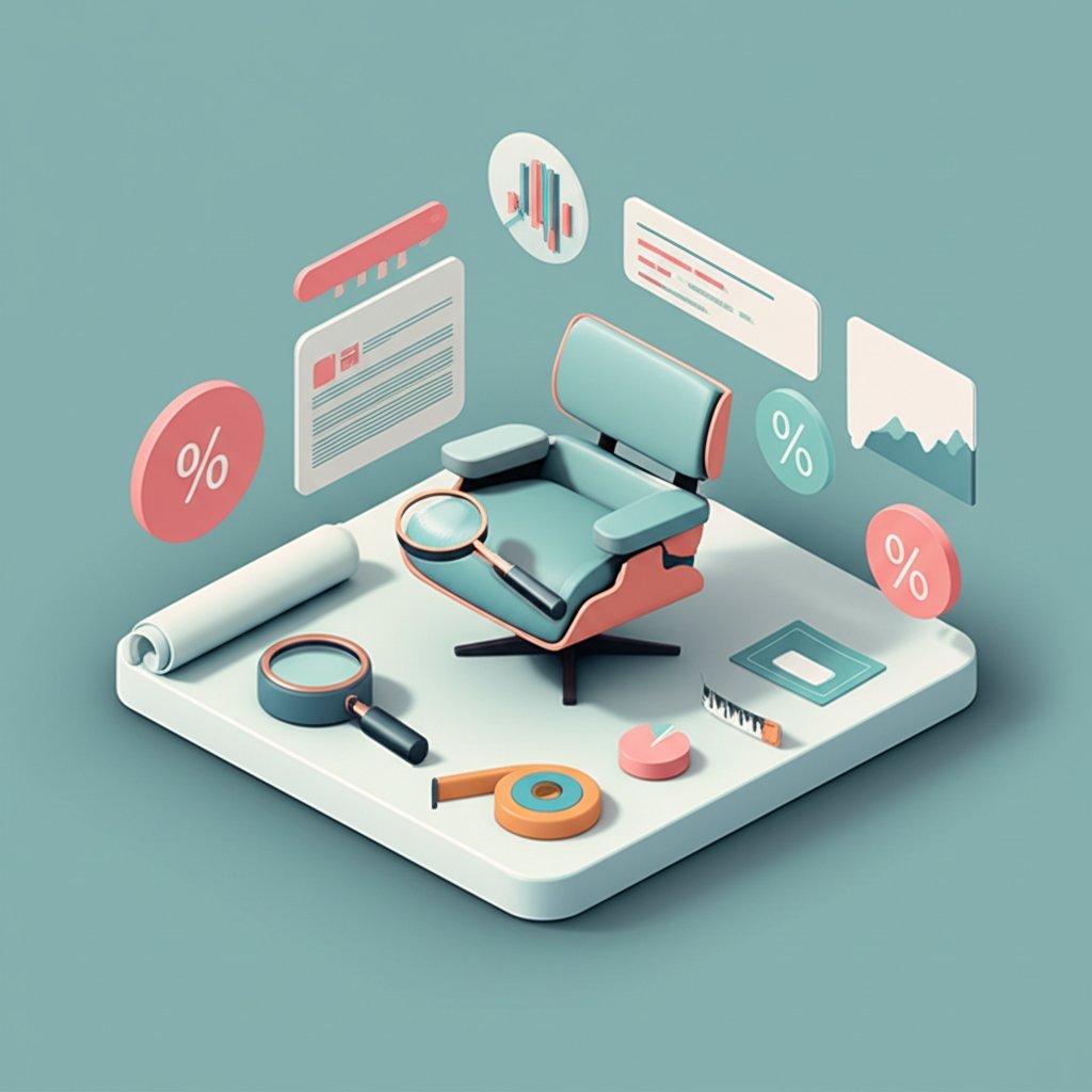 Infographic with furniture facts, featuring illustrations of different furniture types and statistics.